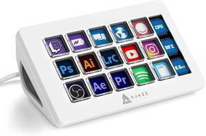 Streaming Studio Controller Keypad Type-c Wired with 15 Macro LCD Key&1 Side Screen Display Detachable Stand for Multi Action Triggered in Win MAC Twitter TikTok YouTube OBS App - White