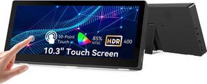 10.3'' Small Touchscreen Monitor, 400cd/m², VESA, IPS Stretched Bar LCD Mini Travel Touch Display 1920 * 720 HDMI USBC, Portable Touch Screen for Laptop Computer Windows Aida64 GPU CPU RAM Monitoring