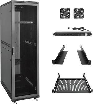 42U Server Rack Network Cabinet with PDU, Cooling Fans, Rack Rails, Shelf & Casters Locking Data Cabinet Enclosure for 19" Server, Networking, AV, IT Equipment, Mesh Door (42U 23.6"w*31.5"d )