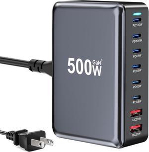 500W USB C Fast Charger Block, 8 Port USB Charging Station, GaN  Pro Double 100W PD PPS Port Fast Charging Station for Multiple Devices,Laptop Wall Charger Compatible with MacBook/iPhone 16/iPad etc