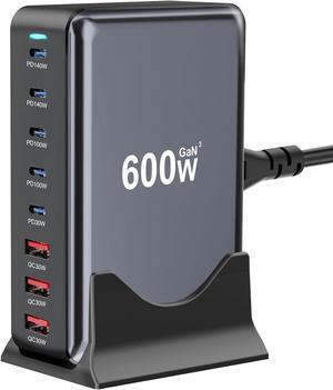 600W Fast USB C GaN  Pro Charger Block,8 Port Charging Station,Dual 140W PD3.1 PPS Fast Charging Station for Multiple Devices Laptop Wall Charger Compatible with MacBook/iPhone 16/iPad etc