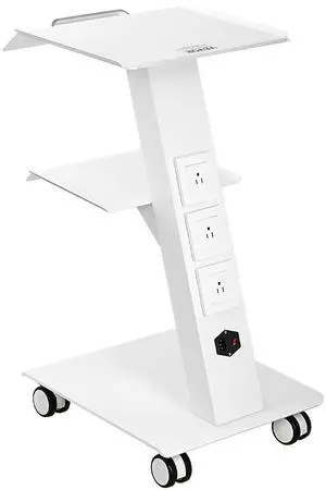 VEVOR Lab Trolley, Rolling Lab Cart with Built-in Socket, 3-Layer Metal Mobile Trolley, Tray Rolling Clinic Cart with Swivel Wheels, 220 lbs Weight Capacity, for Lab, Clinic, Beauty and Salon