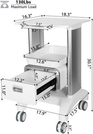 Medical Trolley Mobile Ultrasound Cart 135 LBS Load Professional Portable Storage Cart with 4 Silent Wheels Tray for Hospital Dental Clinic Beauty Salon Office Bedroom