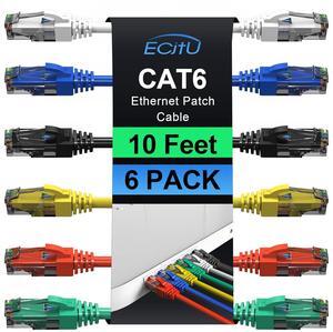 Cat6 Patch Cables 0.5 Feet (6 Pack), Cat 6 Ethernet Cable, 24AWG CCA, UTP Network Cord, Internet Cable, Compatible for PC, Laptop, Router, Switch, Server, Printer, RJ45 LAN with 25 Cable Ties - 0.5FT