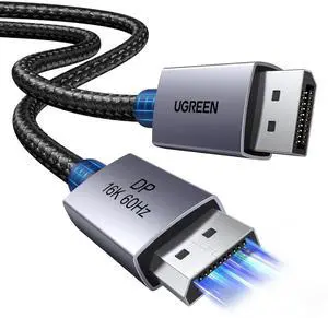 UGREEN 80Gbps DisplayPort Cable 2.1 16K@60Hz 8K@240Hz 4K@480Hz Display Port Cable 6.6FT DP Cord HDR, HDCP2.3, DSC1.2a, FreeSync, G-Sync, Alu Braid Compatible Monitor, Graphics RTX 5090 4090, PC, HDTV