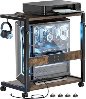 PC Tower Stand - Adjustable Computer Tower Stand with Charging Station CPU Holder with Wheels for Home Office Gaming, Upgraded Larger Size 25.9" to 34.9" Height - Wood