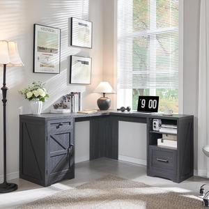 59" Home Office Desk, Modern Farmhouse Computer Desk with File Cabinet Letter T4 F4 Legal, Study Writing Desk, 59 Inch, Cool Black