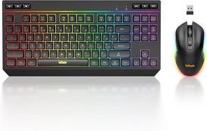 TKL Wireless Keyboard and Mouse Combo, Adjustable RGB Backlit Rechargeable Battery, Compact Layout Keyboard with Dedicated Multimedia Keys + Optical Mice for PC/Laptop(Black)
