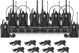 UHF 8 Channel Wireless Microphone System with Cordless Handheld Lavalier Headset Mics, Metal Receiver, Ideal for Karaoke Church Party (8 Bodypack)