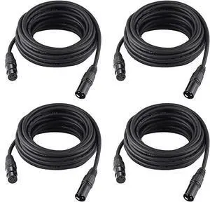 25ft / 7.62m DMX Cable, 4 Packs 3 Pin DMX Cables DMX Wires, DMX512 XLR Male to Female Stage Light Signal Cable with Metal Connectors, Connection for Stage & DJ Lighting fixtures