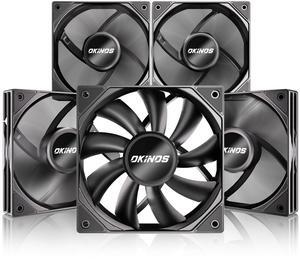 5 Pack, 120mm PWM Case Fans  4-Pin Silent PC Fans, 1500 RPM High Airflow 67CFM, Low-Noise 28 dBA, Quiet Stealth Mode, Anti-Shock Pads, PWM Sharing w/ 1-to-3 Splitter Cable, Hurricane Series