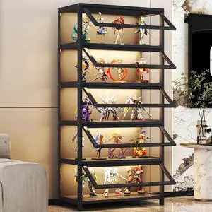 Curio Display Cabinet with Acrylic Glass Doors, 5-Tier Display Case, Collectibles Toy Organizers Rack & Display Shelf, Kids Bookcase for Home, Playroom, Living Room - Black