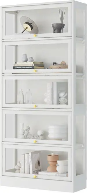 Display Cabinet with Acrylic Glass Doors,5-Tiers Curio Cabinet with LED Lighting for Collectibles, Collectibles Toy Organizers Rack & Display Shelf Display Case Storage Cabinet, White