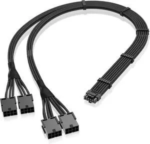 GPU Power Sleeved Cable Extension, 16pin(12+4) 12VHPWR PCIe 5.0 Connector Male to 4X PCIE 8 PIN for RTX 3090Ti/RTX4090/RTX4080, with Pre-Installed Cable Combs-16AWG/Black