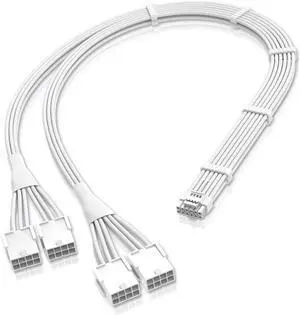 GPU Power Sleeved Cable Extension, 16pin(12+4) 12VHPWR PCIe 5.0 Connector Male to 4X PCIE 8 PIN for RTX 3090Ti/RTX4090/RTX4080, with Pre-Installed Cable Combs-16AWG/White