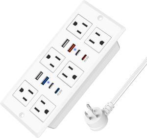 30W Recessed Power Strip USB C, Desk Flush Mount Outlet Plug in 6 AC & 8 USB Ports for Furniture Conference Power Hub, 6FT White