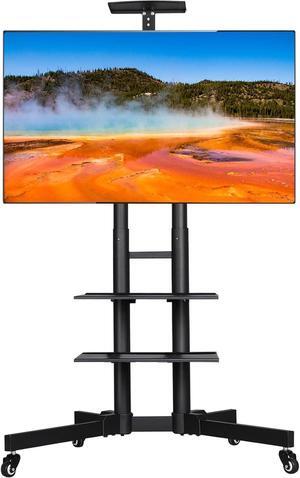Mobile TV Stand, Adjustable Rolling TV Cart w/Locking Wheels for 32-75" LCD LED Plasma Flat Panel Screen TV up to 110LB, Portable TV Cart Stand w/Flexible Laptop Shelf, Max. VESA 600x400