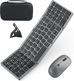 Foldable Keyboard and Mouse for Laptop, Travel Bluetooth Folding Keyboard Mouse with Portable Case, Rechargeable Keyboard for Business, 2.4G Wireless & Bluetooth, for iPad Tablets Laptop iOS AndroGrey