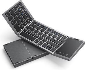 Foldable Bluetooth Keyboard for Travel, Tri-Folding Wireless Portable Keyboard with Touchpad, Rechargeable Multi-Device Small Keyboard, for Laptop Tablet PC Smartphone Windows iOS Android,Grey