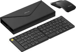 PockCombo Portable Keyboard and Mouse Wireless with Protective Case, Bluetooth Foldable Keyboard, 2-in-1 Sliding Mini Mouse with Pointer (Black)