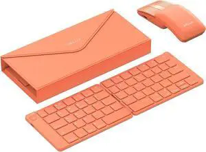 PockCombo Portable Keyboard and Mouse Wireless with Protective Case, Bluetooth Foldable Keyboard, 2-in-1 Sliding Mini Mouse with Pointer (Orange)