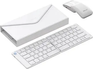 PockCombo Portable Keyboard and Mouse Wireless with Protective Case, Bluetooth Foldable Keyboard, 2-in-1 Sliding Mini Mouse with Pointer (White)
