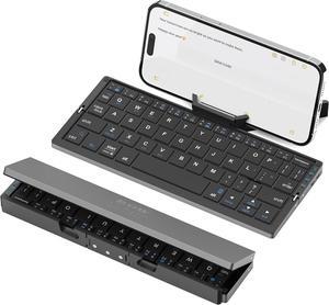 Foldable Bluetooth Keyboard with Magnetic Stand,Aluminum Alloy Mini Quiet Folding Portable Lightweight Travel Rechargeable Pocket for Tablet,iPad, Phones, Black