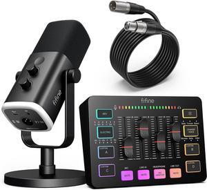 FIFINE Gaming Equipment Bundle, Dynamic XLR/USB Gaming Microphone Set with Streaming Audio Mixer for Podcast Recording Video Vocal, RGB Gamer Set with Volume Fader/XLR Interface for PC-AmpliGame