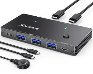 10Gbps USB 3.2 Switch 2 Computers Share 1 USBC & 3 USBA Devices, MLEEDA USB Switch Selector for PC Laptop Keyboard Mouse Portable SSD, USB Switcher with 2 USBC Data Cables and Wired Remote
