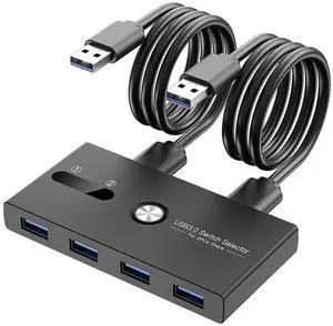 USB Switch, USB 3.0 Switcher 2 Computers Share 4 USB for PC Mouse Keyboard Printer Scanner, USB KVM Switch Selector Compatible with Windows, Mac, Linux