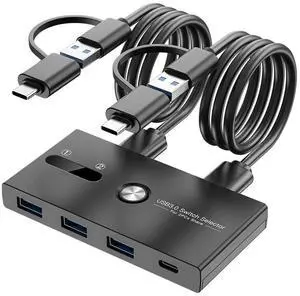 USB C Switch&USB A Switch 2 in 1,USB switcher 2 Computers Sharing USB C & A Devices, 4 Port USB Switcher Sharing Keyboard and Mouse/Printer/Scanner USB 3.0 KVM Switch(Not Support Charging/Monitor)
