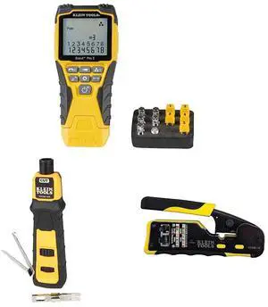 Klein Tools VDV501-851 Cable Tester Kit & Impact Punchdown Tool with 66/110 Blade & Klein Tools VDV226-110 Ratcheting Modular Data Cable Crimper/Wire Stripper/Wire Cutter