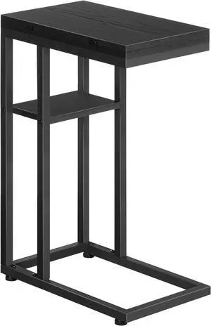 Foldable End Table, C Shaped Side Table with Storage Shelf, Small Snack Table Suitable for Living Room Bedroom Small Spaces, Easy Assembly, Black