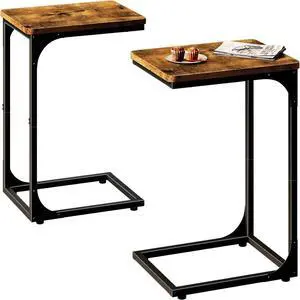 C Table Side Table Set of 2 Living Room Sets C Shaped Couch Tray End Tables Farmhouse, Rustic Brown