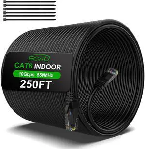 250FT Cat6 Ethernet Cable, Cat 6 Patch Cable, Cat6 Internet Cable, UTP Network Cable, Indoor and Outdoor, PoE, 24AWG CCA, Compatible for PC, Laptop, Router, Switch, Server, with 25 Cable Ties - Black 250FT Cat6 Ethernet Cable, Cat 6 Patch Cable, Cat6 Internet Cable, UTP Network Cable, Indoor and Outdoor, PoE, 24AWG CCA, Compatible for PC, Laptop, Router, Switch, Server, with 25 Cable Ties - Black