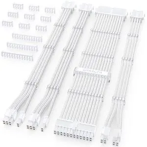 PSU Cable Extension Kit, Sleeved PC Cables Extensions Mod,24Pin ATX x1 8Pin EPS x1 8 Pin PCI-E x2,Gold-Plated Pins for GPU Power Supply with Pre-Install Cable Combs,4 Kits
