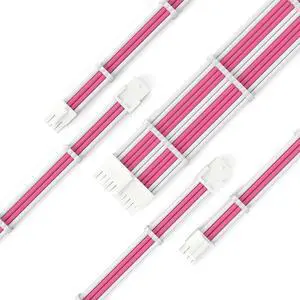 PSU Extension Cable Kit - Custom Sleeved Power Supply Mod for Girl's PC Build 16AWG 1x24Pin ATX/2x8 (4+4) Pin EPS CPU/2x8 (6+2) Pin PCI-E GPU 5PCS Pink&White