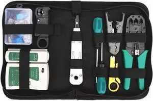 Network Tool Kit for Cat5 Cat5e Cat6, 11 in 1 Portable Ethernet Cable Crimper Kit with a Ethernet Crimping Tool, 8p8c 6p6c Connectors rj45 rj11 Cat5 Cat6 Cable Tester, 110 Punch Down Tool