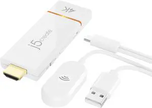 j5create ScreenCast 4K Wireless Adapter Screen Cast from Mobile Phone, Tablet, or Laptop Support for AirPlay, Miracast & Chromecast Mirror Extend for Windows & macOS Wireless Screen Display