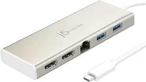 j5create USB-C Mini Dock- Type C Hub with 2X HDMI, 2X USB 3.0, Ethernet, Power Delivery 2.0