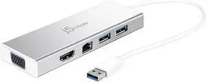 j5create USB 3.0 Hub with HDMI, VGA, RJ45 Gigabit Ethernet, 2 USB 3.1 Type-A Ports - High Speed Data Transfer Adapter for Mac, Windows, Desktop PC - Supports Up to 2K Resolution