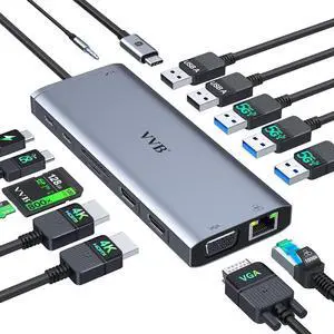 USB C Docking Station Dual Monitor HDMI for Dell HP Lenovo Laptop,14 in 1 Docking Station to 2 HDMI Port 4K+VGA USB Type C Hub Multiport Adapter Dongle Dock,USB C to Ethernet+5 USB+SD/TF+100W PD+Audio