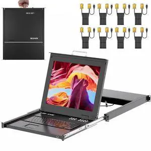 Rack Mount KVM w/17 LCD Monitor, Arvitek 8 Port KVM Switch VGA with Handle, Fit 1U 19" Rack, Support Hotkey+Button+OSD Switching + 8 VGA KVM Cables
