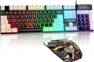 Light Up Keyboard and Mouse Combo, Full Size RGB Gaming LED Keyboard and Rainbow Wired Gaming Mouse for PS4 PS5 Xbox One Computer Desktop PC Gamer Office