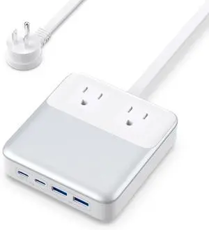 USB C Charger Block,135W GaN Fast Charging Station Hub,6-in-1 USB C Power Strip with 5ft Cord,2 AC & 2 USB A & C,PD 65W Laptop Charger for MacBook Air/Pro,iPhone16/15,Galaxy S24 etc White