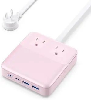 USB C Charger Block,135W GaN Fast Charging Station Hub,6-in-1 USB C Power Strip with 5ft Cord,2 AC & 2 USB A & C,PD 65W Laptop Charger for MacBook Air/Pro,iPhone16/15,Galaxy S24 etc Pink