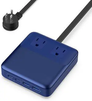 USB C Charger Block,135W GaN Fast Charging Station Hub,6-in-1 USB C Power Strip with 5ft Cord,2 AC & 2 USB A & C,PD 65W Laptop Charger for MacBook Air/Pro,iPhone16/15,Galaxy S24 etc Blue
