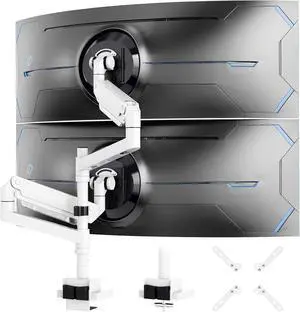 24-57 inch Dual Vertical Monitor Mount, Heavy Duty Monitor Arm for 2 Monitors, up to 59.4 lbs, Extra Tall/Wide Adjustable, Premium Aluminum Dual Monitor Desk Mount, VESA 75x75-200x200 mm White