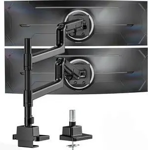 Dual Monitor Arm for up to 57" and 59.4 lbs Ultrawide Screen, Aluminum Heavy-Duty Gas Spring Vertical Stackable Curved Screen Adjustable Monitor Stand, 75/100mm Vesa Mount, Black