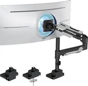 Single Monitor Mount, Ultrawide Monitor Arm for 24 to 57 Inch Heavy Duty Curved Screen, Adjustable Gas Spring Monitors Arm Stand up to 66LBS with 75/100/200 Vesa Mount, Black